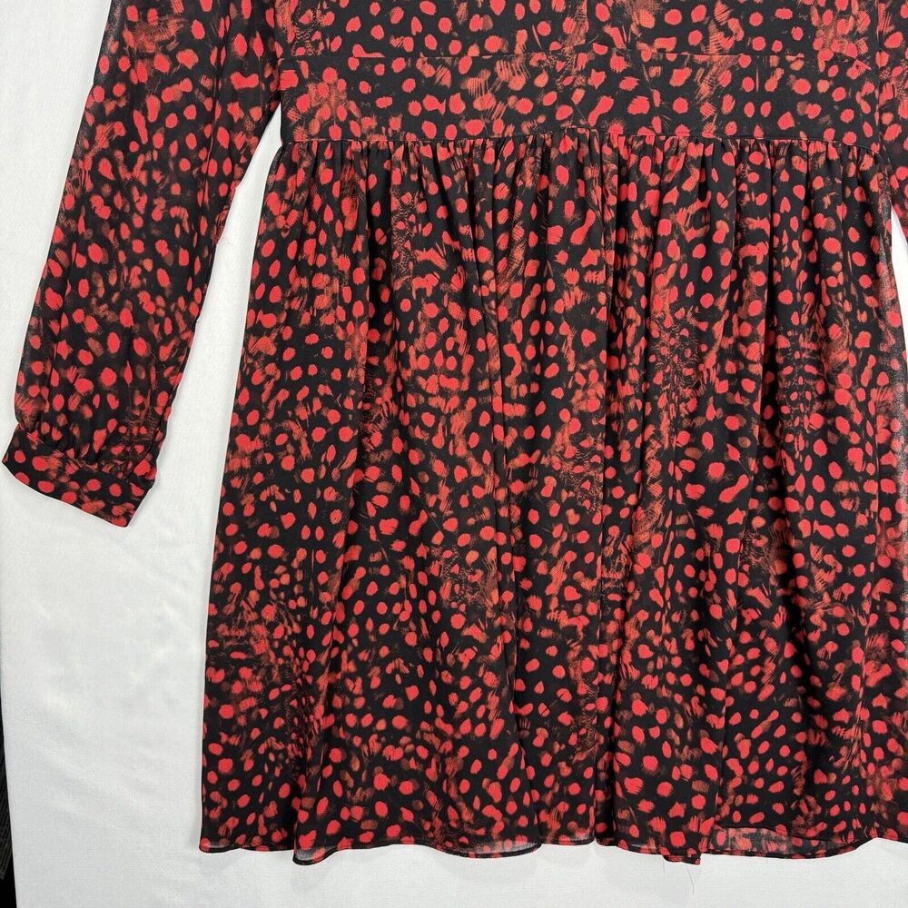 Michael Kors Chiffon Dress Black Red Size 12 Sheer Long Sleeve Lined Camisole - Picture 5 of 16